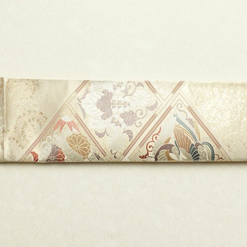 袋帯 六通柄 天井絵花鳥文 フォーマル用 正絹 古典柄 ベージュ_画像19