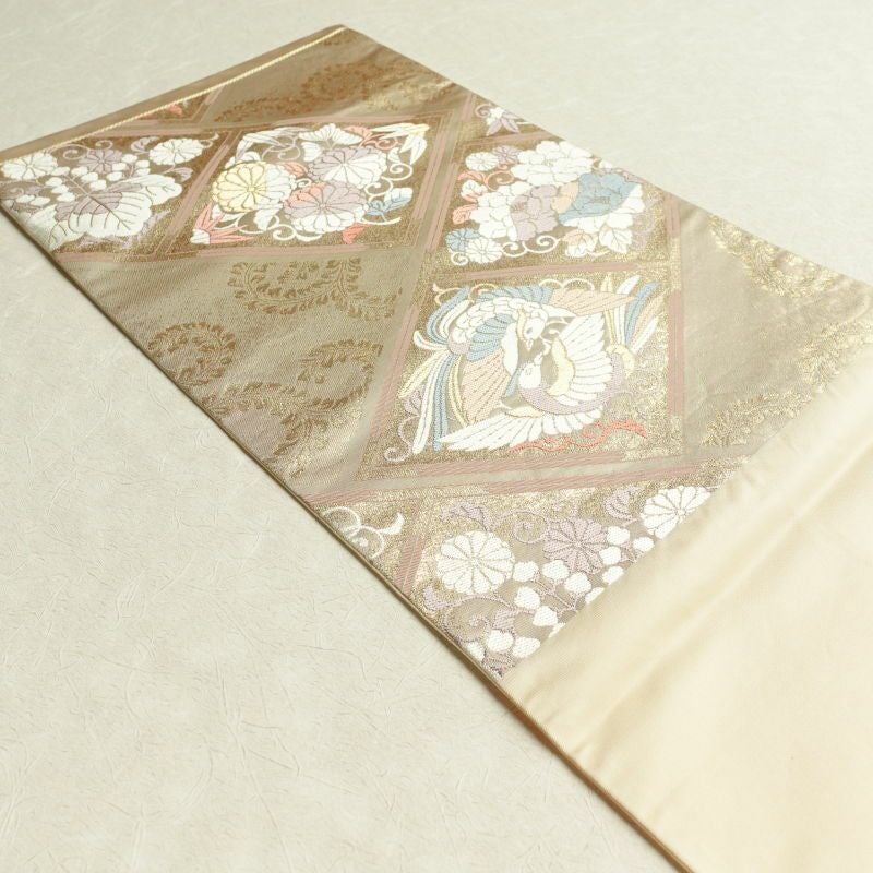 袋帯 六通柄 天井絵花鳥文 フォーマル用 正絹 古典柄 ベージュ_画像27