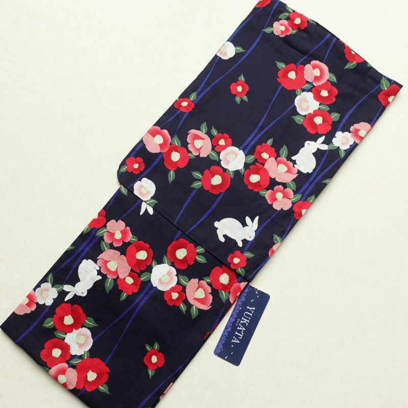 新品 浴衣 女性用 綿 椿うさぎ紺 | 浴衣、浴衣セット 古着着物