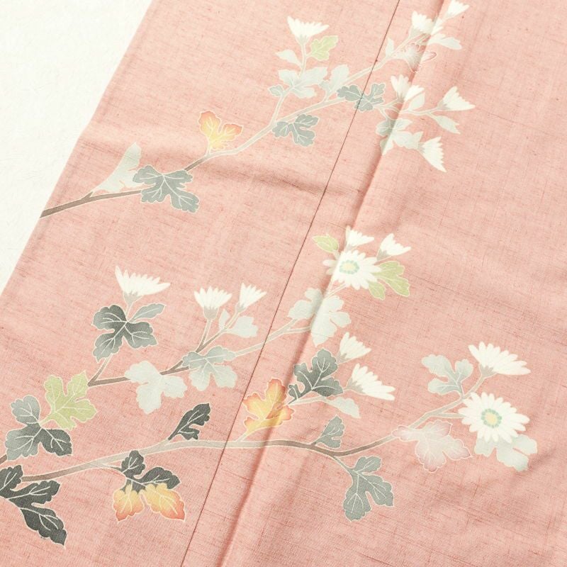 単衣 本加賀友禅 畠山登 付下げ 紬地 落款入り 正絹 花柄 単衣仕立て ピンク_画像7