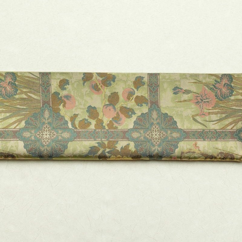 袋帯 紹巴萬葉 全通柄 フォーマル用 正絹 花柄 緑・うぐいす色_画像20