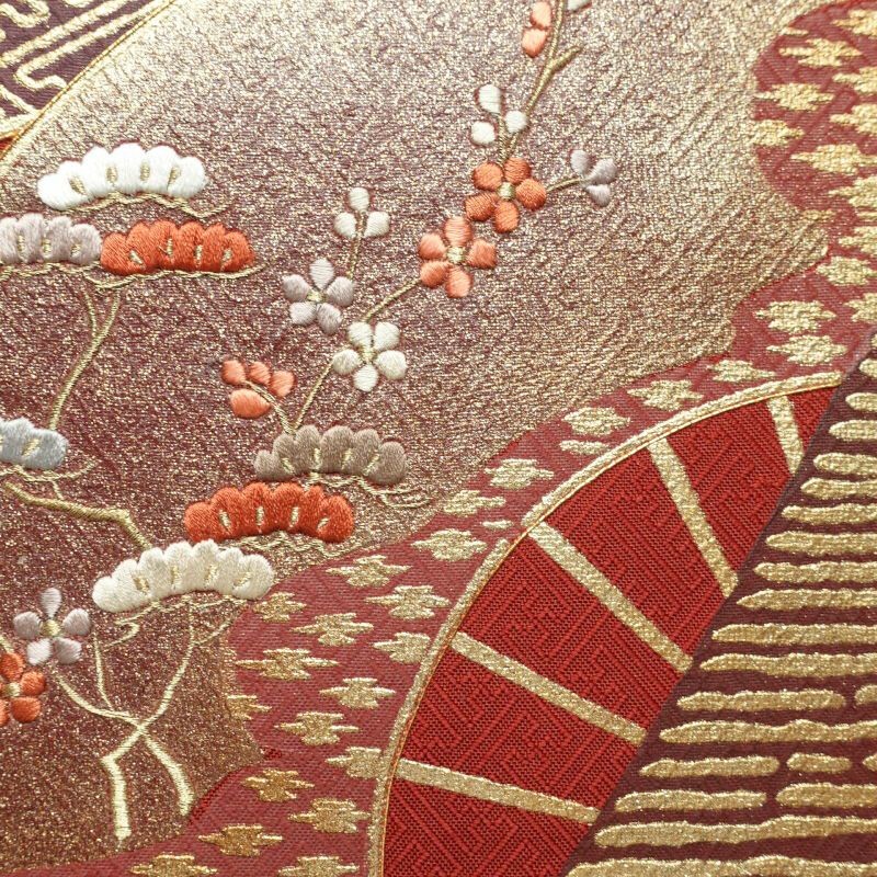 袋帯 太鼓柄 フォーマル用 金彩 刺繍 正絹 古典柄 赤・朱_画像3