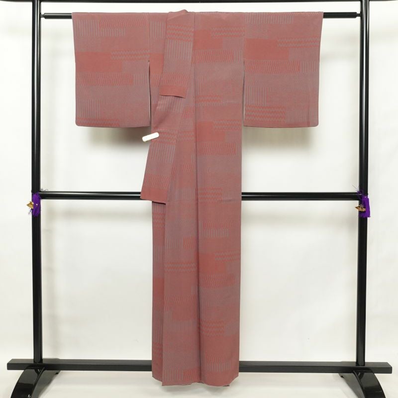 小紋 美品 正絹 幾何学柄・抽象柄 袷仕立て 小豆・エンジ_画像2