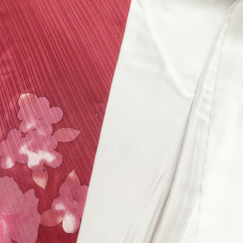 小紋 良品 しつけ糸付き 総柄 正絹 花柄 袷仕立て 赤・朱_画像25