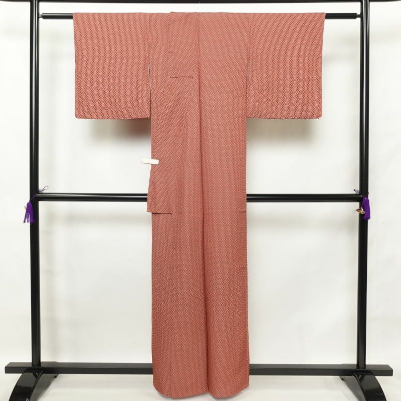 小紋 良品 着物 総柄 正絹 モダン風 古典柄 袷仕立て 橙_画像2