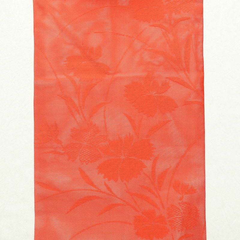 絽 名古屋帯 全通柄 良品 夏用 正絹 花柄 名古屋仕立て 赤・朱_画像8