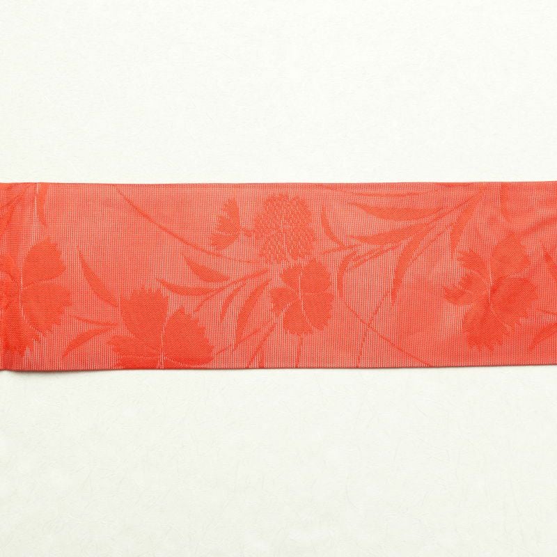絽 名古屋帯 全通柄 良品 夏用 正絹 花柄 名古屋仕立て 赤・朱_画像15