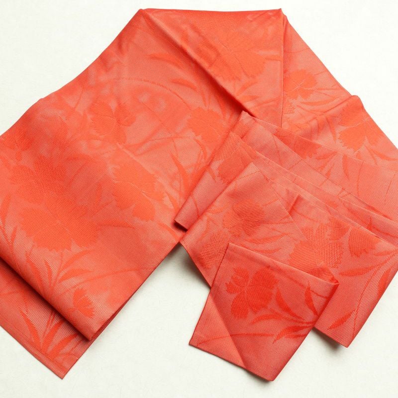 絽 名古屋帯 全通柄 良品 夏用 正絹 花柄 名古屋仕立て 赤・朱_画像18