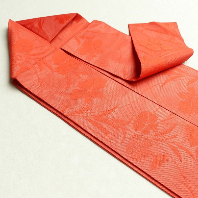 絽 名古屋帯 全通柄 良品 夏用 正絹 花柄 名古屋仕立て 赤・朱_画像24