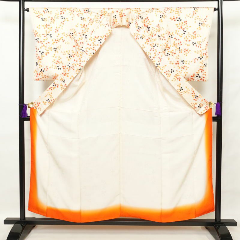 小紋 総柄 混紡 木の葉・植物柄 袷仕立て クリーム_画像3