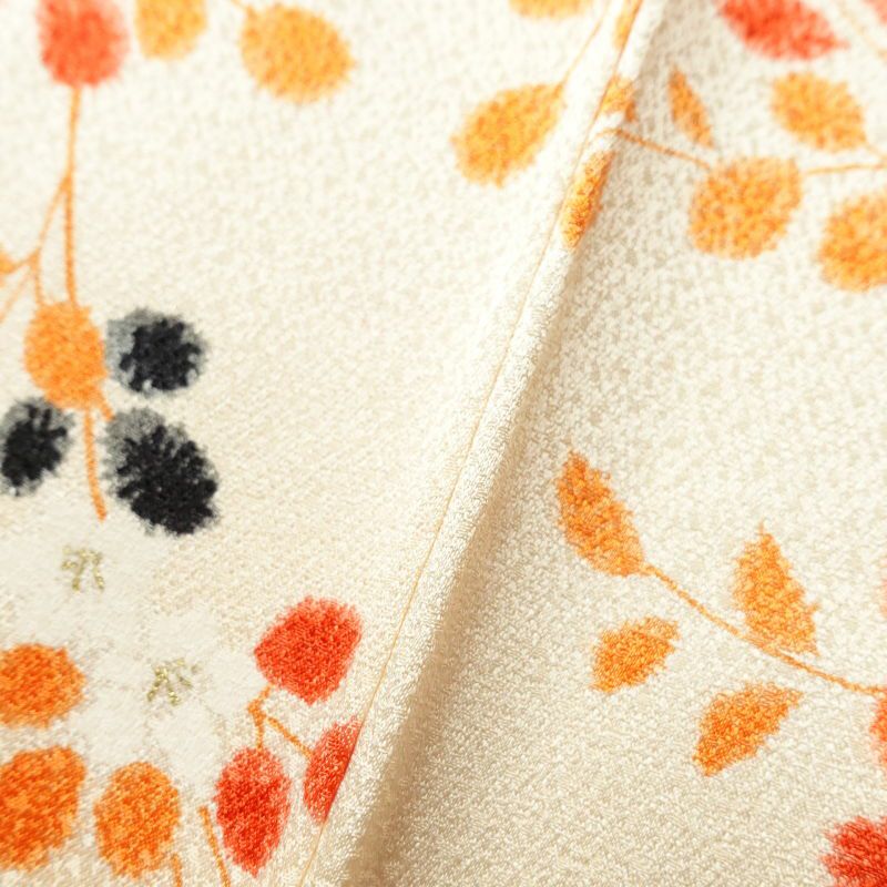 小紋 総柄 混紡 木の葉・植物柄 袷仕立て クリーム_画像10