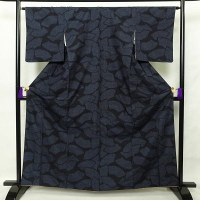 結城紬 証紙あり はたおり娘 正絹 紬 身丈162.5cm 裄丈65cm 幾何学柄・抽象柄 袷仕立て 青・紺