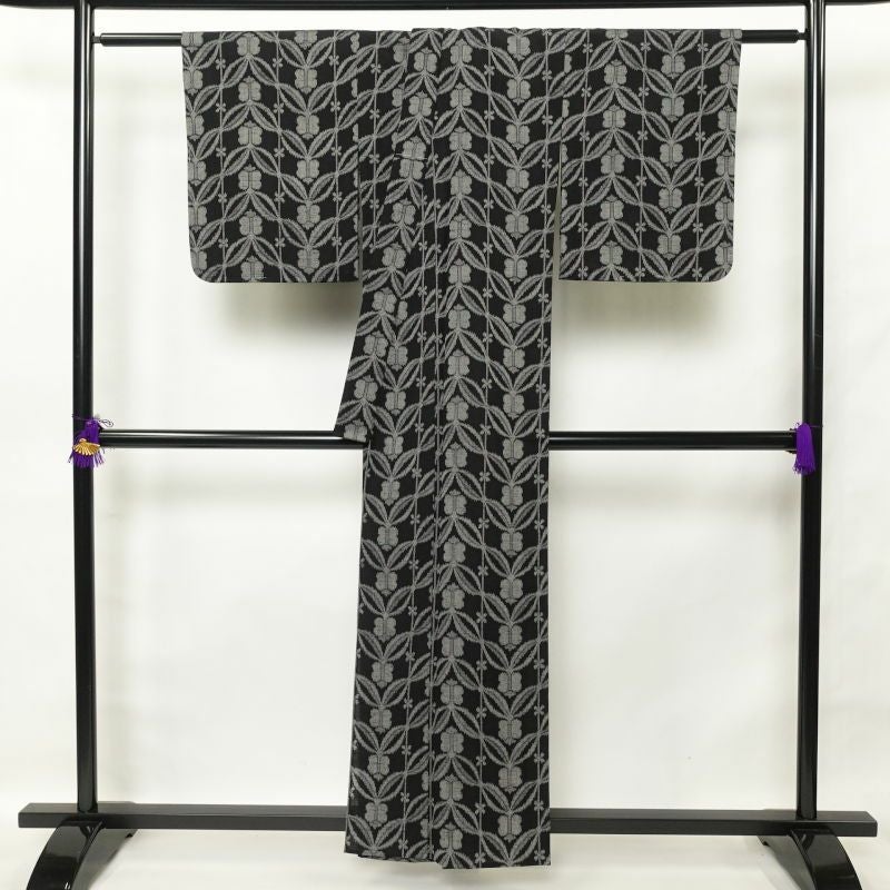 単衣 紬 正絹 幾何学柄・抽象柄 単衣仕立て 黒_画像2