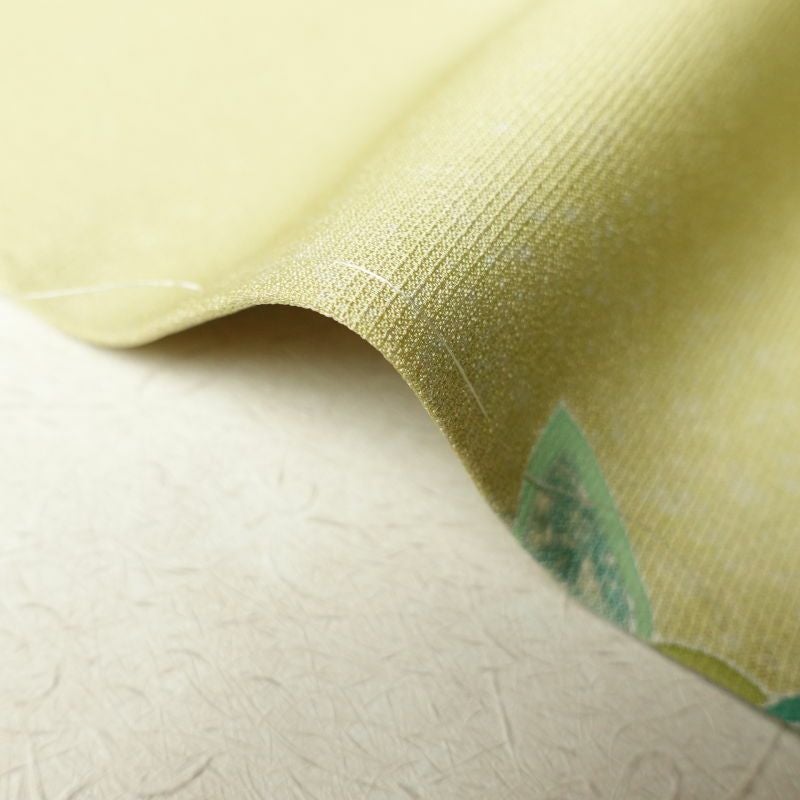 訪問着 しつけ糸付き 正絹 木の葉・植物柄 袷仕立て 緑・うぐいす色_画像13