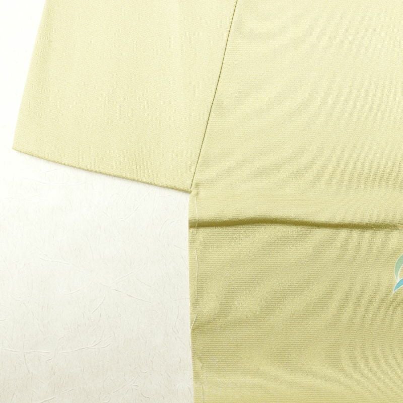 訪問着 しつけ糸付き 正絹 木の葉・植物柄 袷仕立て 緑・うぐいす色_画像14