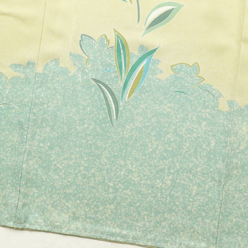 訪問着 しつけ糸付き 正絹 木の葉・植物柄 袷仕立て 緑・うぐいす色_画像16