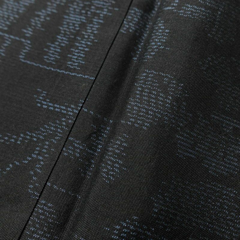 紬 良品 正絹 花柄 袷仕立て 黒地 青・紺 大きいサイズ_画像9