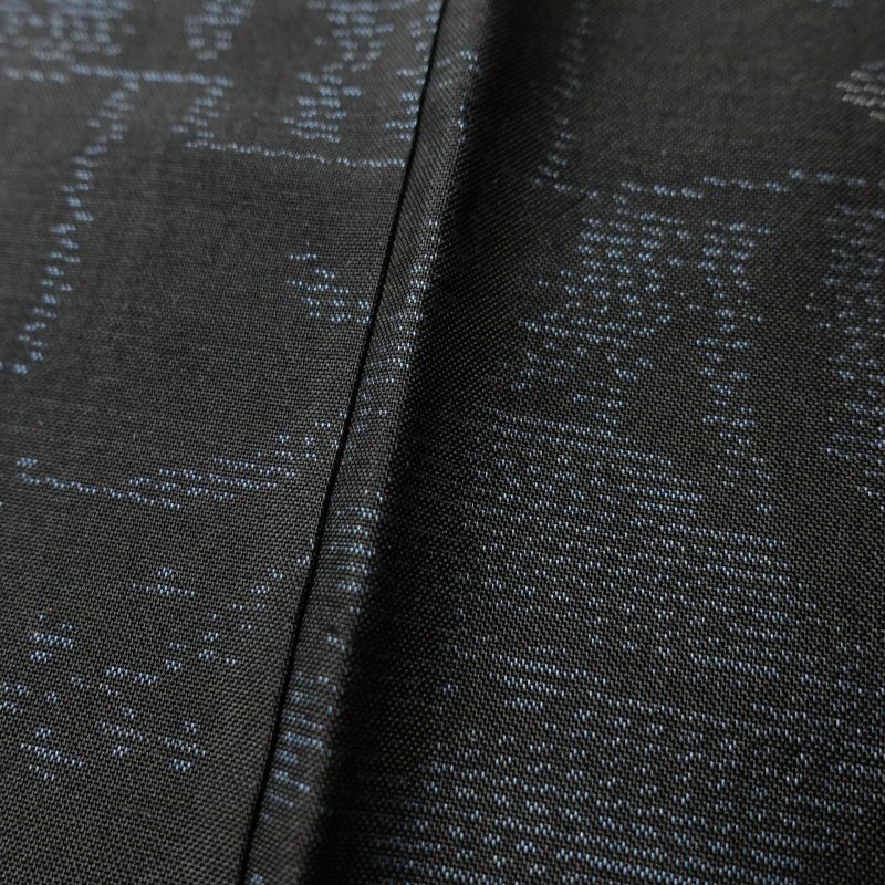 紬 良品 正絹 花柄 袷仕立て 黒地 青・紺 大きいサイズ_画像10