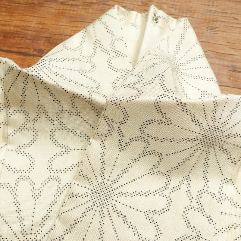 紬 正絹 花柄 袷仕立て クリーム サラッとした手触り_画像23