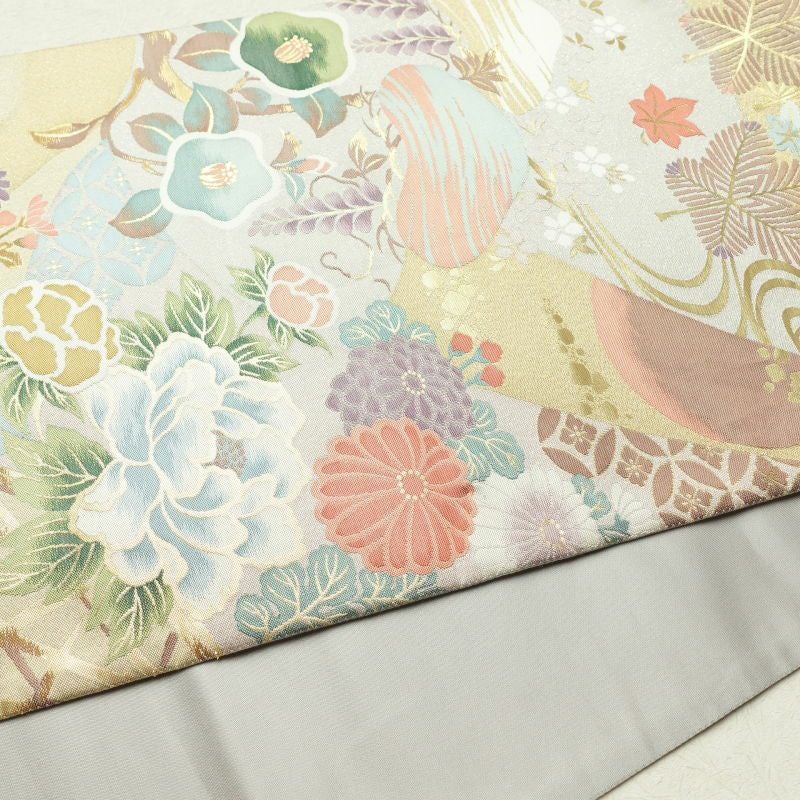 袋帯 六通柄 フォーマル用 正絹 金糸 芍薬 流水 梅 花柄 多色使い_画像17