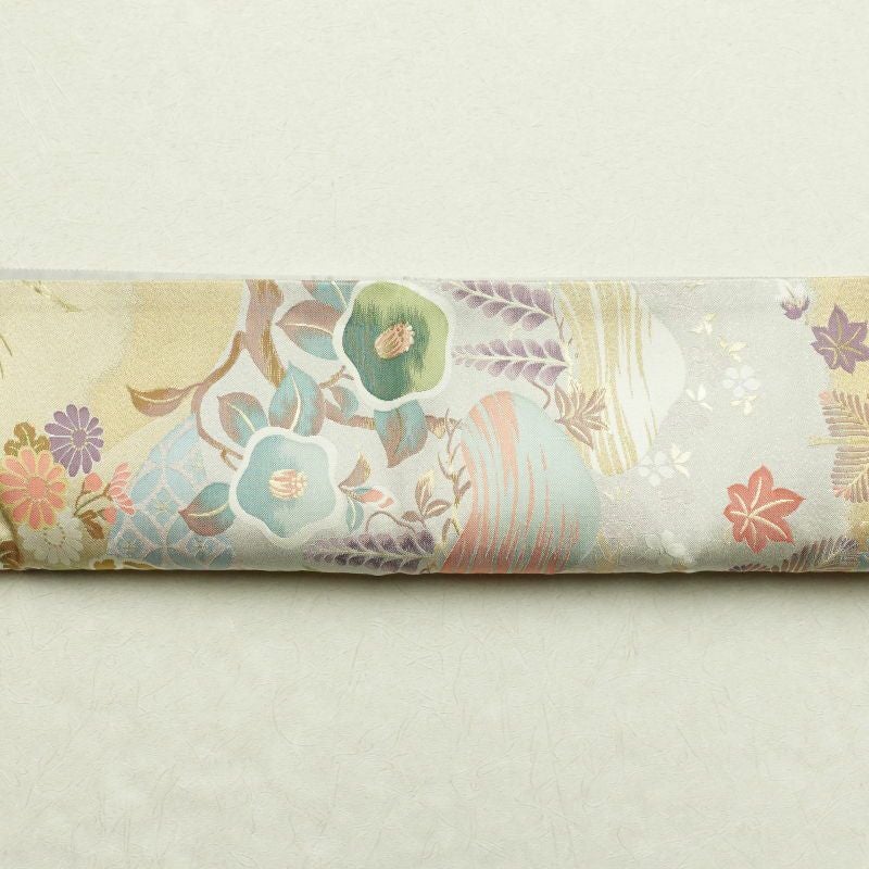 袋帯 六通柄 フォーマル用 正絹 金糸 芍薬 流水 梅 花柄 多色使い_画像20