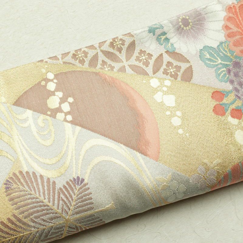 袋帯 六通柄 フォーマル用 正絹 金糸 芍薬 流水 梅 花柄 多色使い_画像23