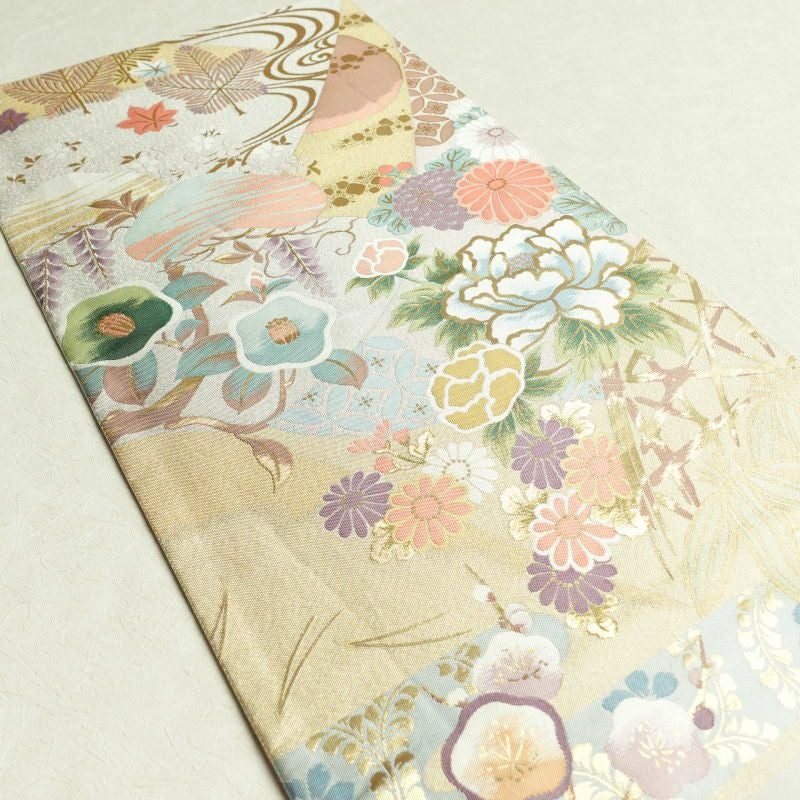 袋帯 六通柄 フォーマル用 正絹 金糸 芍薬 流水 梅 花柄 多色使い_画像29
