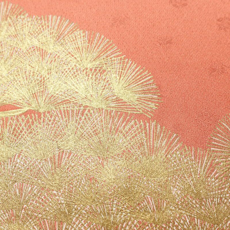 色留袖 良品 一つ紋付き しつけ糸付き 羽二重 金駒刺繍 箔 正絹 共八掛 古典柄 袷仕立て 小豆・エンジ_画像19
