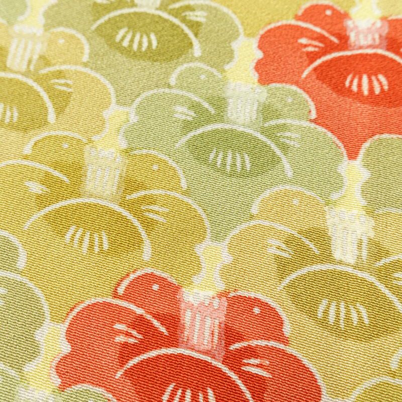 小紋 縮緬 付下小紋 正絹 花柄 袷仕立て 緑・うぐいす色_画像7