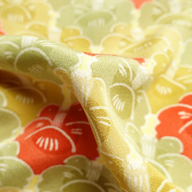 小紋 縮緬 付下小紋 正絹 花柄 袷仕立て 緑・うぐいす色_画像31