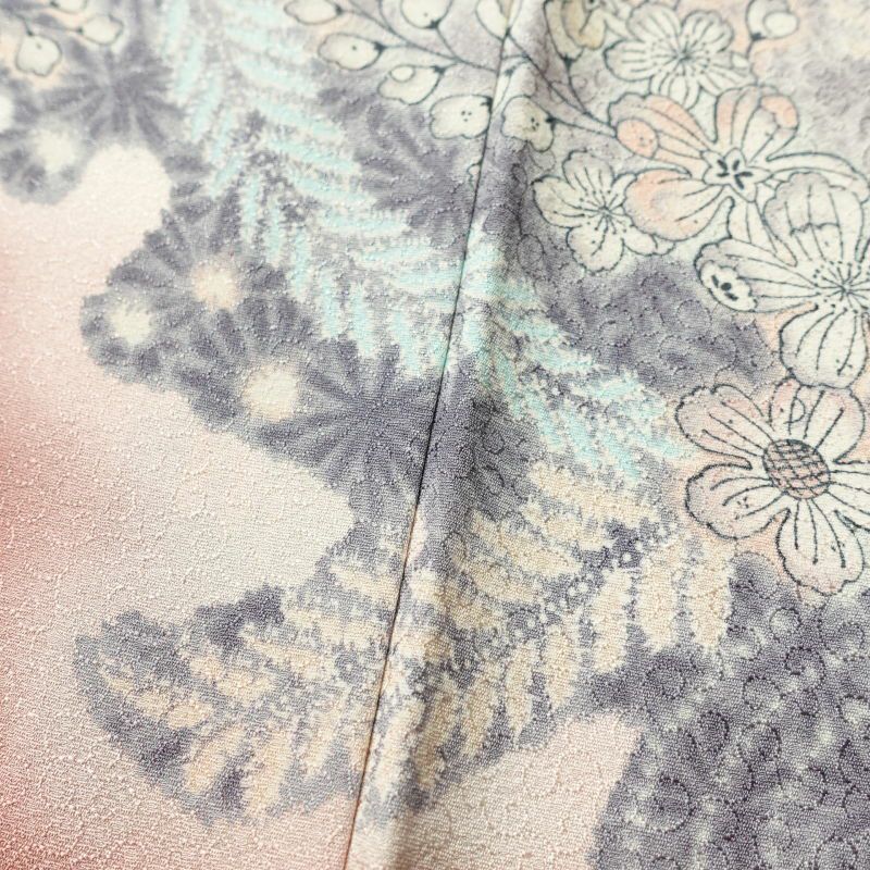 訪問着 銀駒刺繍 一つ紋付き 正絹 花柄 袷仕立て ピンク_画像13