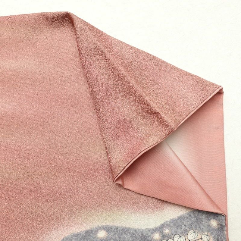 訪問着 銀駒刺繍 一つ紋付き 正絹 花柄 袷仕立て ピンク_画像23