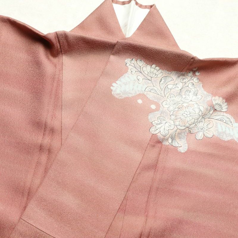 訪問着 銀駒刺繍 一つ紋付き 正絹 花柄 袷仕立て ピンク_画像27