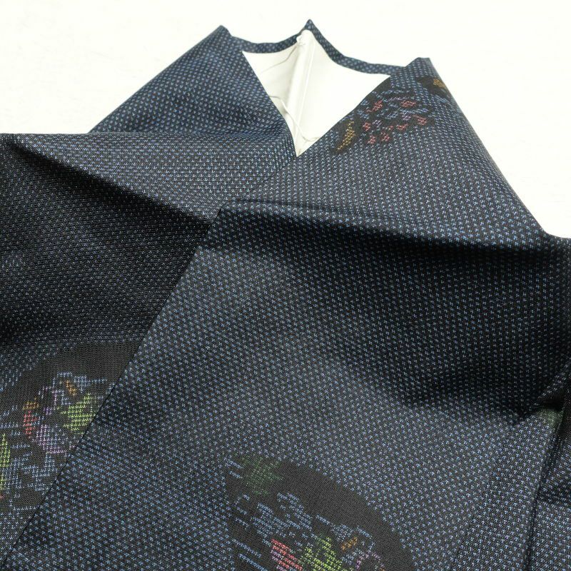 紬 良品 しつけ糸付き 正絹 古典柄 袷仕立て 青・紺_画像22