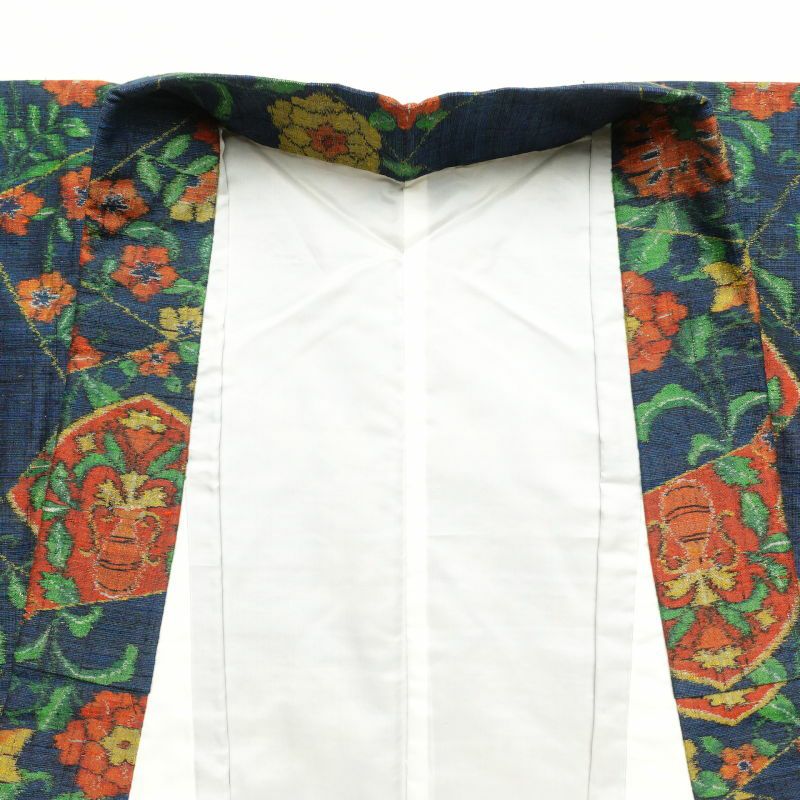 本真綿紬 紬 美品 証紙あり しつけ糸付き 正絹 幾何学柄・抽象柄 袷仕立て 青・紺_画像27