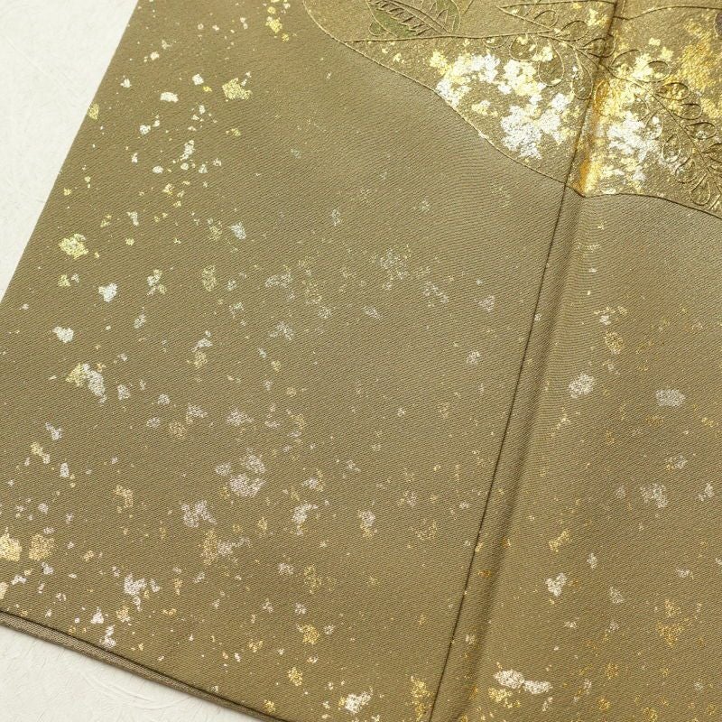 訪問着 蘇州刺繍 証紙あり スワトウ刺繍 箔 共八掛 刺繍 良品 正絹 古典柄 袷仕立て 黄・黄土色_画像12