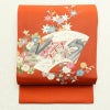 名古屋帯 塩瀬染 太鼓柄 正絹 古典柄 名古屋仕立て 橙_画像1