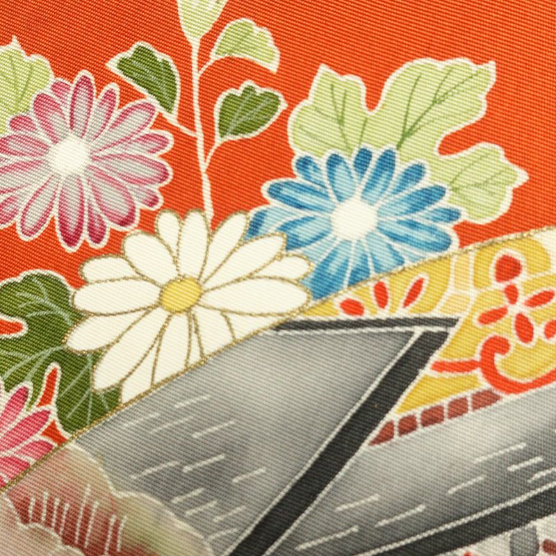 名古屋帯 塩瀬染 太鼓柄 正絹 古典柄 名古屋仕立て 橙_画像4