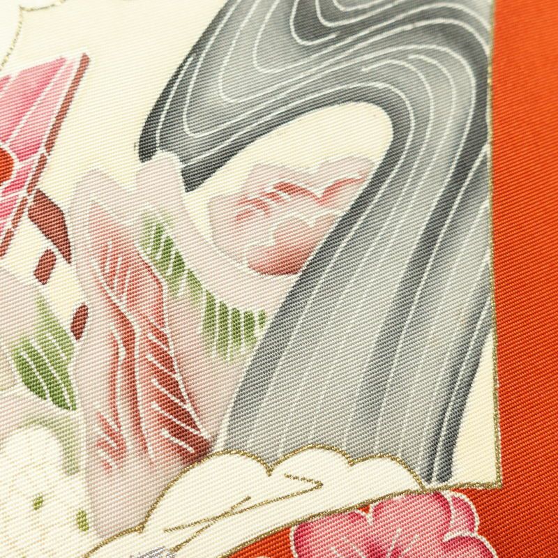 名古屋帯 塩瀬染 太鼓柄 正絹 古典柄 名古屋仕立て 橙_画像5
