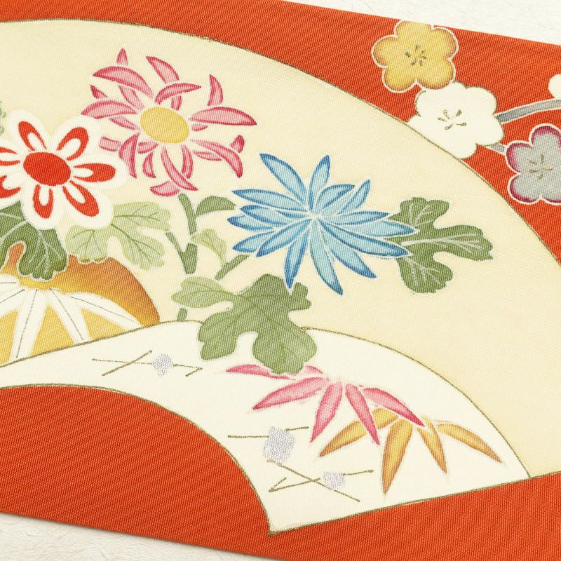 名古屋帯 塩瀬染 太鼓柄 正絹 古典柄 名古屋仕立て 橙_画像22