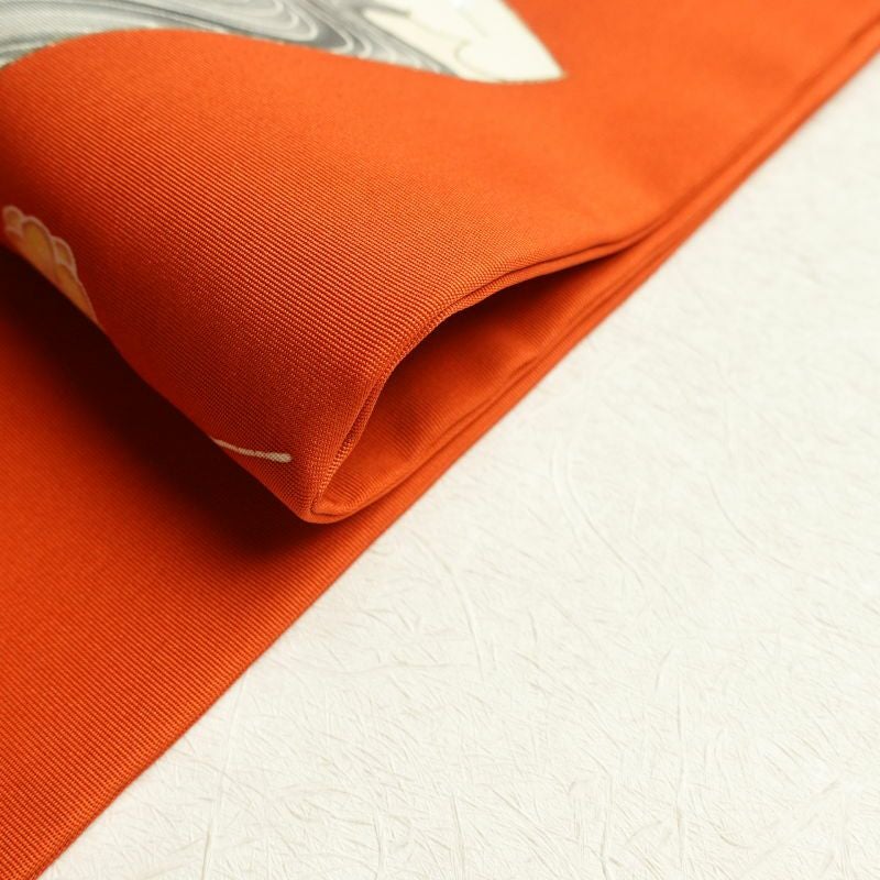 名古屋帯 塩瀬染 太鼓柄 正絹 古典柄 名古屋仕立て 橙_画像35