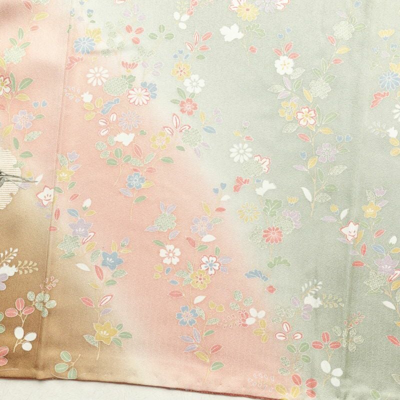 訪問着 良品 正絹 刺繍 金彩 花柄 袷仕立て 緑・うぐいす色_画像14