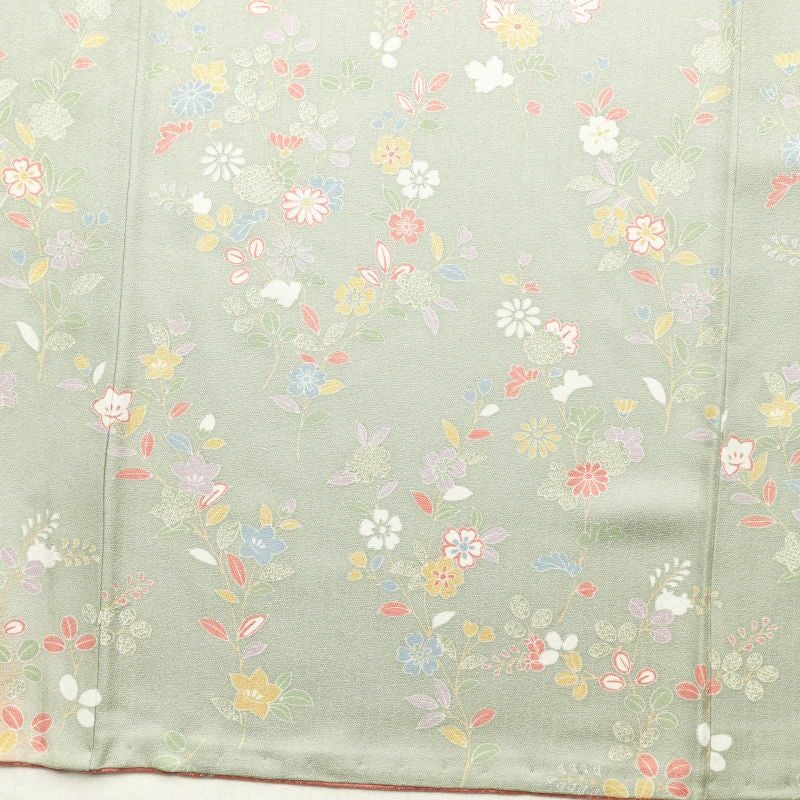 訪問着 良品 正絹 刺繍 金彩 花柄 袷仕立て 緑・うぐいす色_画像15