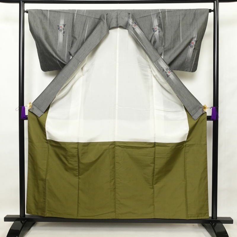 紬 良品 正絹 幾何学柄・抽象柄 袷仕立て グレー_画像3