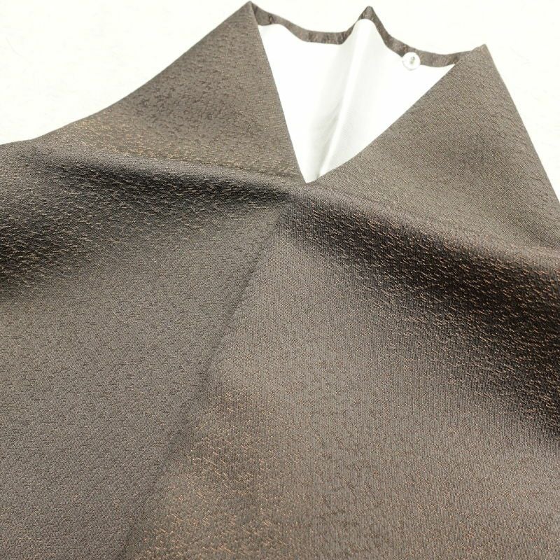 付け下げ 良品 スワトウ刺繍 一つ紋付き しつけ糸付き 正絹 木の葉・植物柄 袷仕立て 茶_画像27