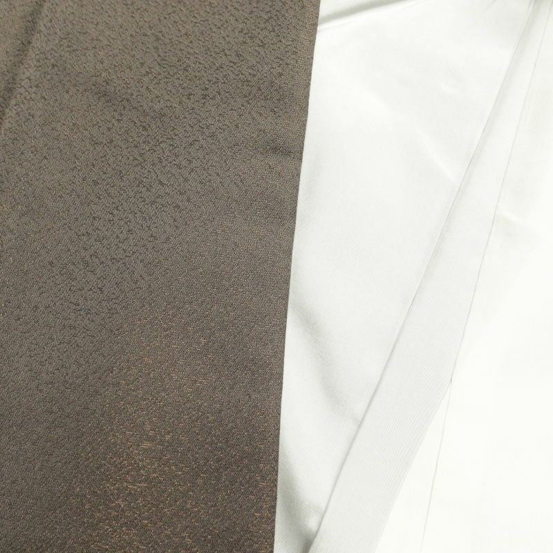 付け下げ 良品 スワトウ刺繍 一つ紋付き しつけ糸付き 正絹 木の葉・植物柄 袷仕立て 茶_画像30