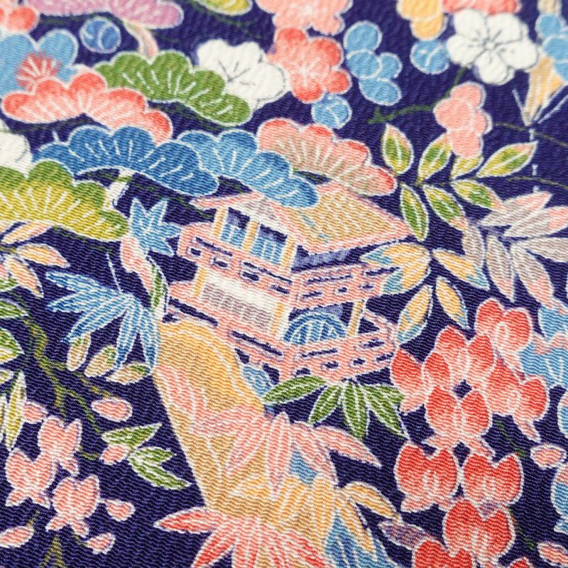 小紋  縮緬 しつけ糸付き 総柄 正絹 古典柄 袷仕立て 青・紺_画像6