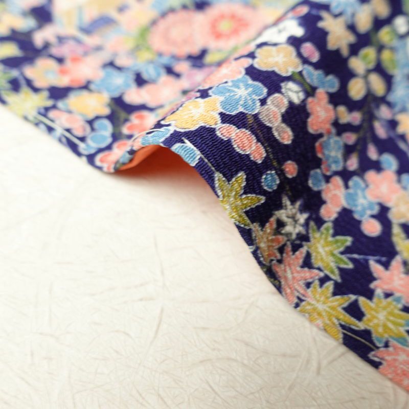 小紋  縮緬 しつけ糸付き 総柄 正絹 古典柄 袷仕立て 青・紺_画像11