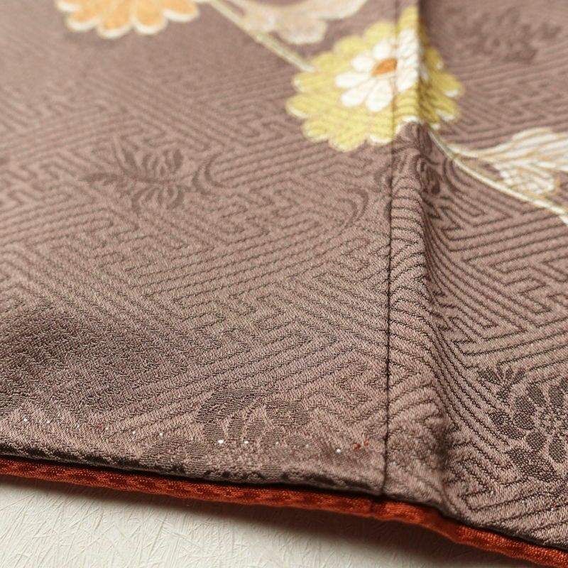 訪問着 良品 金駒刺繍 箔 共八掛 綸子 正絹 古典柄 袷仕立て 橙_画像10