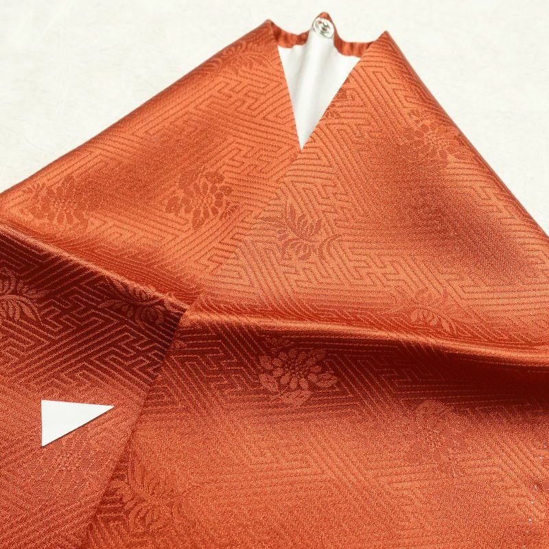 訪問着 良品 金駒刺繍 箔 共八掛 綸子 正絹 古典柄 袷仕立て 橙_画像24